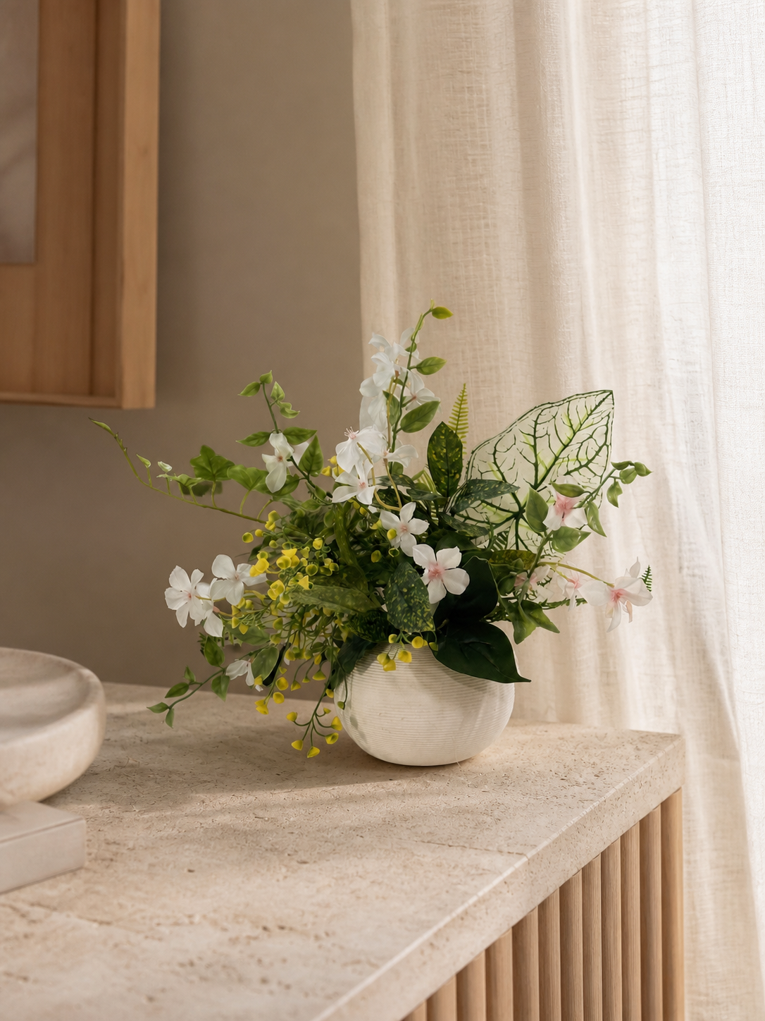 White & Green Round Vase