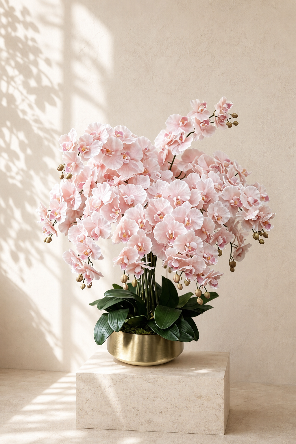 Petal Cloud — Life-Like Silk Orchid in Gold Pot (16 Stems)