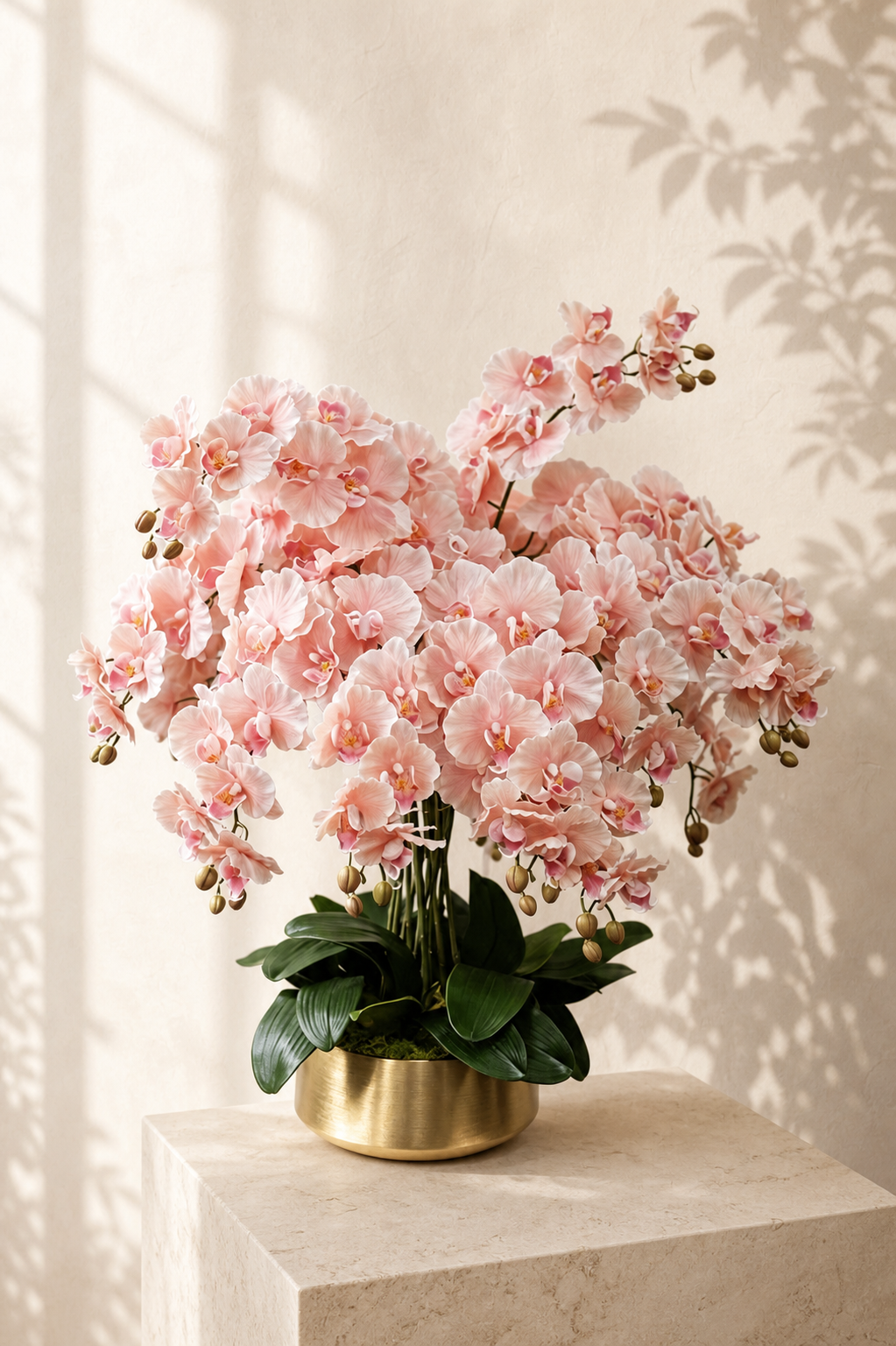 Rosé Garden — Life-Like Silk Orchid in Gold Pot (16 Stems)