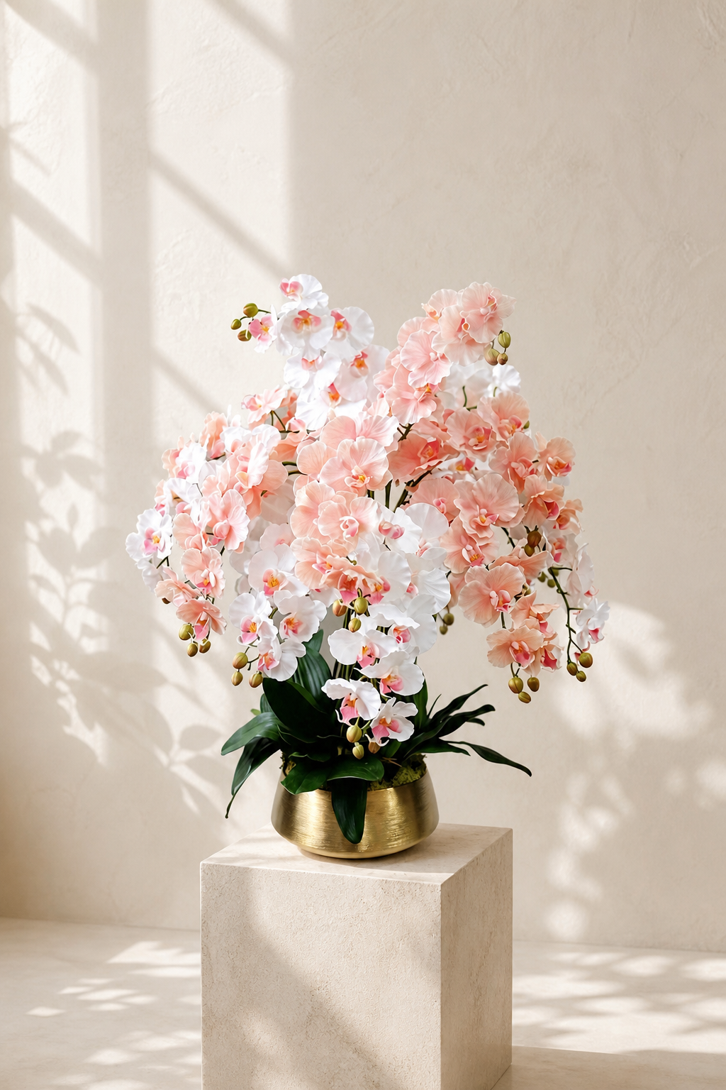 Sakura Cloud — Life-Like Silk Orchid in Gold Pot (16 Stems)